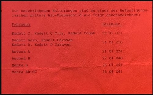 Nur für opel fahrzeuge ascona - nur,